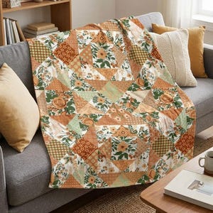 Fall Patchwork Quilted Fleece Blanket | Ultra-Soft All-Season Throw