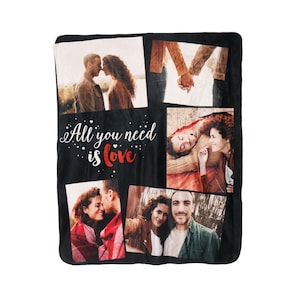 All You Need is Love Personalized Sherpa Fleece Blanket with Photos - Fleece Printed Blanket with Sherpa Backing - 50&quot; x 60&quot; & 80&quot;x 60&quot;
