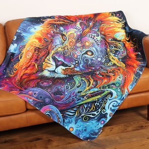 Cosmic Visionary Lion Lux Fleece Printed Blanket with Sherpa Backing - 50&quot; x 60&quot;