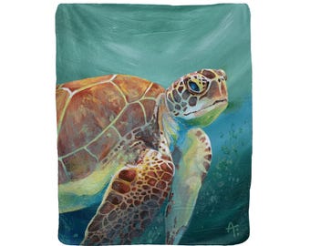 Spot Sea Turtle Lux Fleece Printed Blanket with Sherpa Backing - Made in the USA