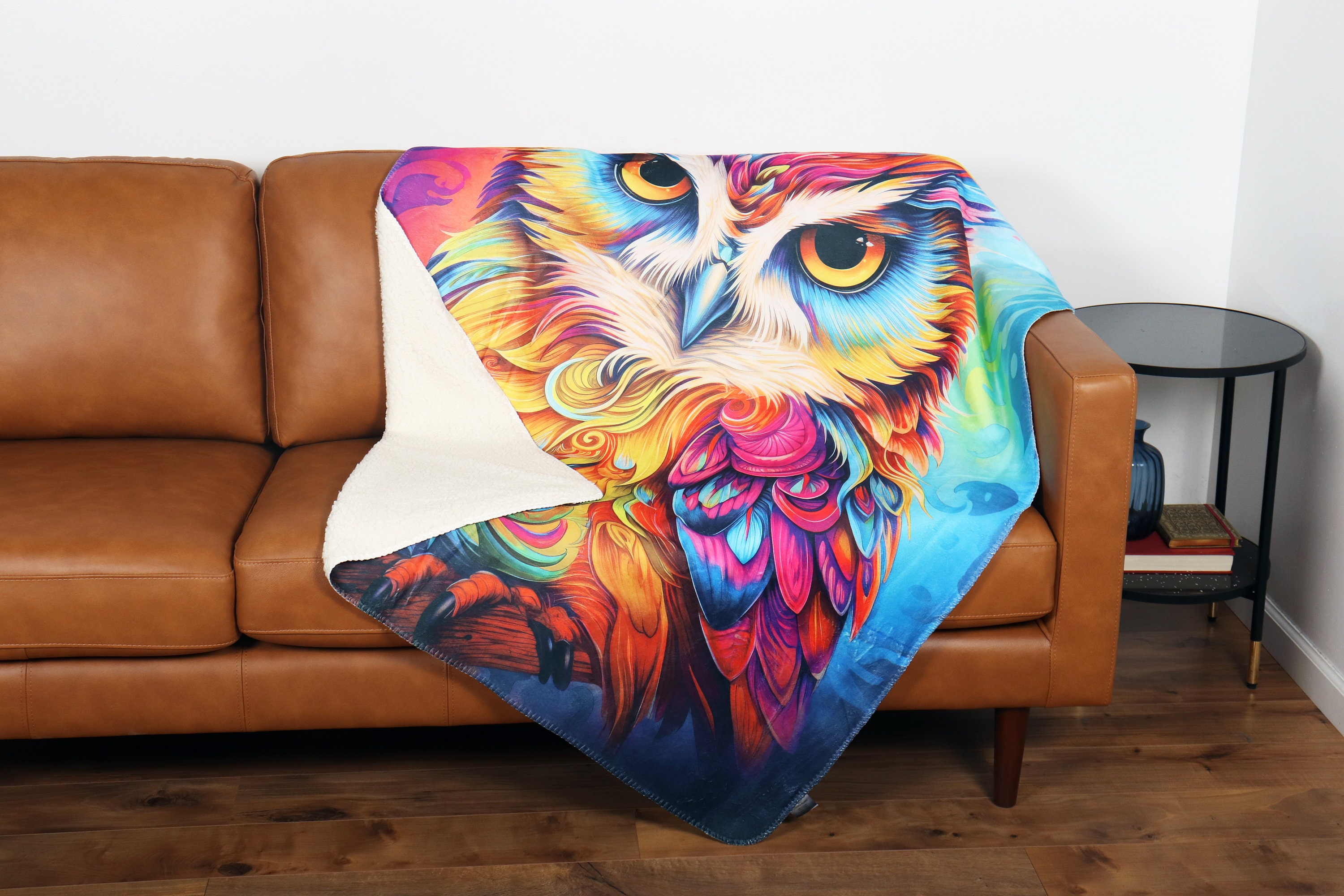 Fantasy Owl Lux Fleece Printed Blanket with Sherpa Backing - 50" x 60"