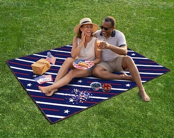 Stars and Stripes Picnic Blanket | Water-Repellent | Outdoor Fleece Throw Portable Beach Mat Camping Gear