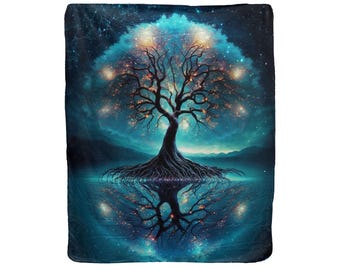 Ethereal Tree Lux Fleece Printed Blanket with Sherpa Backing - (50x60) & (60x80)