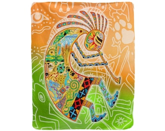 Kokopelli-fleecedeken – sherparug, Animal Spirits Totem, gemaakt in de VS