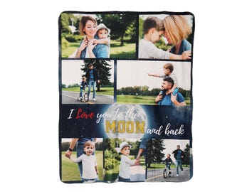Personalized Photo Sherpa Fleece Blanket – Love You to the Moon