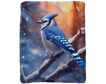 Winter Bluejay Lux Fleece Printed Blanket with Sherpa Backing - 50" x 60"