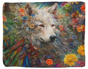 Wolf Spring Lux Fleece Printed Blanket with Sherpa Backing - Made in the USA