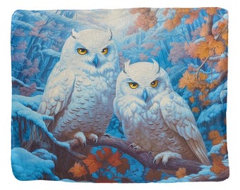 Snowy Owl Winter Lux Fleece Printed Blanket with Sherpa Backing - 50" x 60"