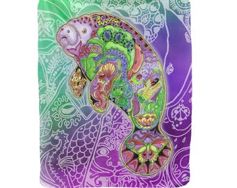 Manatee Fleece Blanket - Sue Coccia Animal Totem, Sherpa Backed