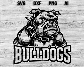 Logo della squadra sportiva Bulldogs SVG, PNG, Dxf, file Ai / Silhouette, Cameo, Cricut Instant Download per maglietta da calcio, baseball e basket