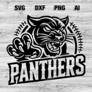 Panthers Baseball Team Logo SVG, PNG, Dxf, Ai File | Cool Panthers Cat T-shirt Design Silhouette, Cameo, Cricut Instant Download
