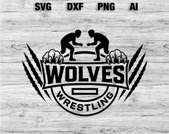 Wolves Wrestling SVG, PNG, Dxf, Ai File | School Spirit T-shirt Svg Team Logo Wolves Design Silhouette, Cameo, Cricut Instant Download