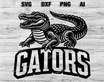 Logotipo del equipo deportivo Gators SVG, PNG, Dxf, archivo Ai / Diseño de silueta de béisbol, baloncesto, fútbol, fútbol, Cameo, Cricut Descarga instantánea