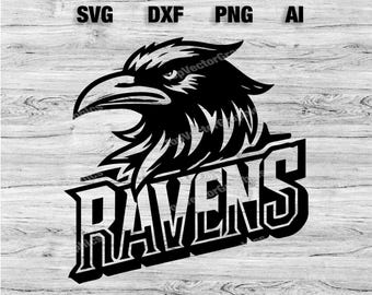 Ravens School Sport Team Logo SVG, PNG, PDF, Ai, Dxf Datei Baseball, Basketball, Football, Fußball Design Cameo, Cricut Sofort Download