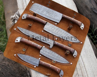 Hand Forged Damascus Chef set, handcrafted kitchen knives, Damascus chef knives, culinary knives, best gift for him/her.