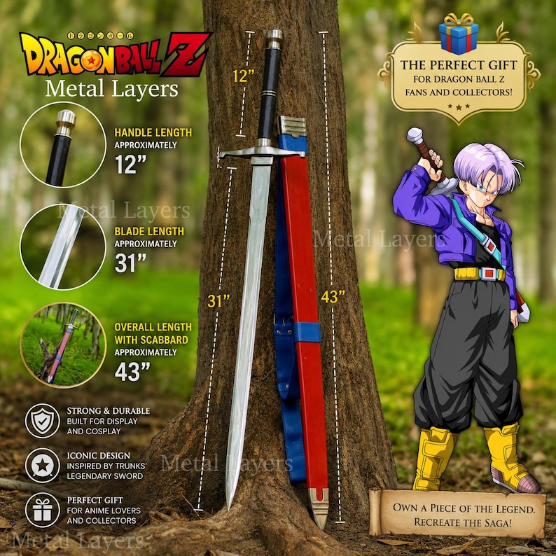 Dragon Ball Z Trunks Sword Replica – Handmade Stainless Steel Trunks cosplay weapon with Scabbard – best Gift for Anime Fans, birthday gift image 1