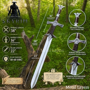 Handcrafted Skyrim Greatsword Replica with Leather sheath –Dragonborn Cosplay Prop,Elder Scrolls Collection,Engraved Gift for Him/boyfriend