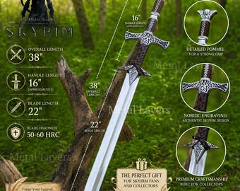 Handcrafted Skyrim Greatsword Replica with Leather sheath –Dragonborn Cosplay Prop,Elder Scrolls Collection,Engraved Gift for Him/boyfriend