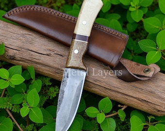 Handcrafted 7.2" High Carbon Steel Knife with Rosewood, Bone, and Brass Handle | Custom Bushcraft Knife, best gift for him, Christmas gifts