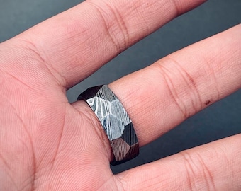 Handcrafted damascus steel ring - unique men's/women wedding ring, wedding band, men promise ring, best gift for him
