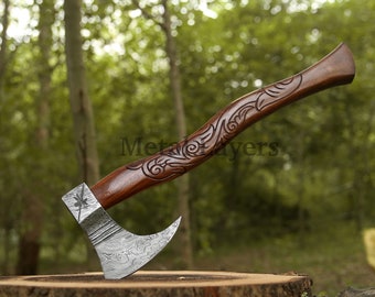Hand-forged Damascus steel ax for Camping and Survival, Durable ax for wood chopping, ax for hunting bushcraft, best gift for him