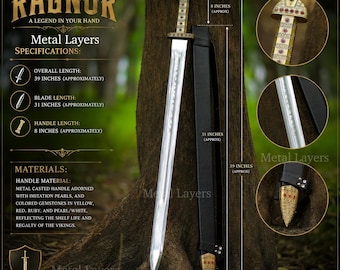 Ragnar lothbrok sword with scabbard, Handcrafted Viking sword of kings, bjorn Ironside inspired, best gift for him/collectors, gift ideas