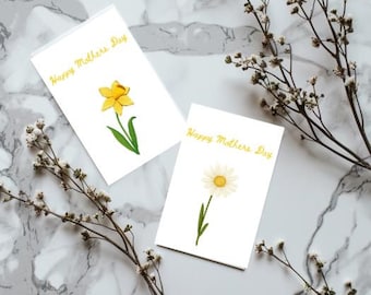 Digital Download-Printable Happy Mothers Day card Bundle- Two Pack Birth Month Flowers March and April-Daffodil-Daisy