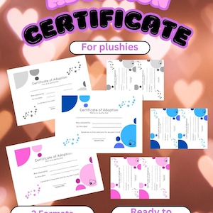 Certificado de adopción imprimible en PDF - Peluches o mascotas - Etiquetas de productos a crochet - Etiquetas amigurumi