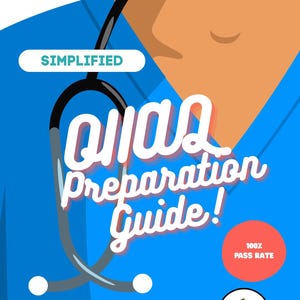 May include: A blue medical scrub top with a stethoscope and text that reads "NCLEX Preparation Guide!" The image includes the words "Simplified" and "100% Pass Rate."