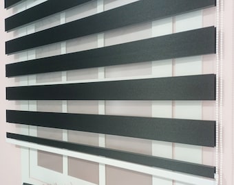 Anpassbare Schattierungen Rollo | Gemacht für den Tag- und Nachteinsatz | Für Wohn- & Schlafzimmer | Schlichtes schwarzes Zebra-Rollo