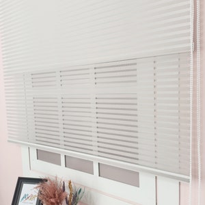 Light Grey Dual System Roller Blind, Roller Shades for Windows, Roller Blind Printed, Window Treatments for Living Room, Vintage Roller