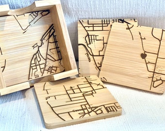 Fun, Customized Bamboo Map Coasters & Puzzle