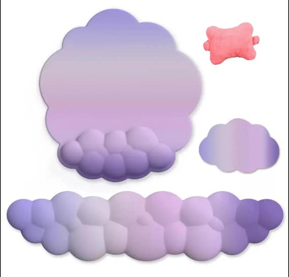 Purple Cloud Set Poggiapolsi Per Tastiera - Morbido Memory Foam A Forma Di Nuvola, Ergonomico E Antiscivolo