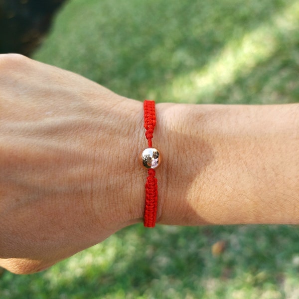 Bracelet Red Thread Protection with 18 Karat Gold Ball, Handmade, Minimalist Macramé, Friendship, Cord for Good Luck and Prosperity