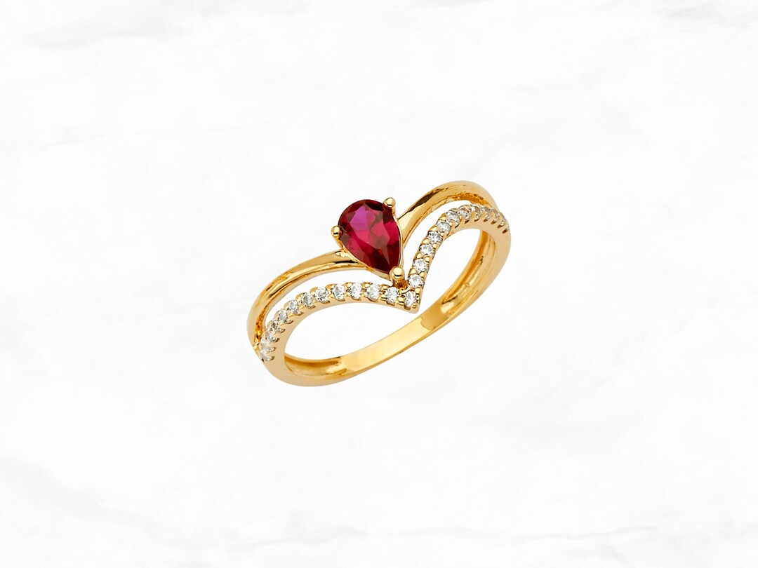 Red G Rings Double Lined Red Gem, 14k Gold Ring - Etsy