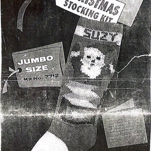 Vintage 1960s Christmas stocking knitting pattern, Santa jack-in-the-box, Christmas tree