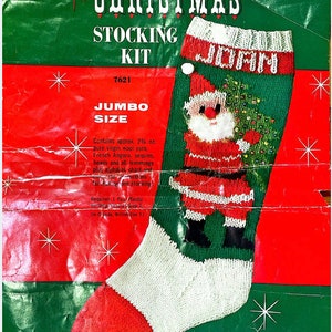 Vintage Bear Brand Christmas Stocking Knitting Pattern Santa and Christmas Tree, Jumbo Size