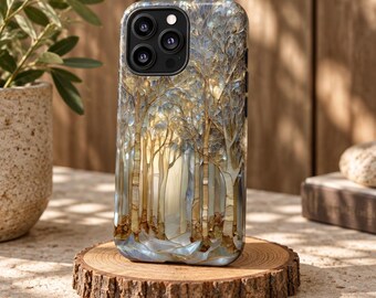 Robuste Handyhülle mit Winter-Schneewald-Buntglas-Effekt für iPhone 18, 17, 16, 15, 14, 12, 11, 8 Pro Max und Samsung S26, S25, S24, S23, S22 Plus Ultra