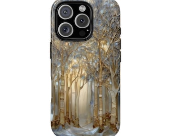Winter Snow Forest Stained Glass Effect Tough Phone Case for iPhone 18 17 16 15 14 12 11 8 Pro Max Samsung  S26 S25 S24 S23 S22 Plus Ultra