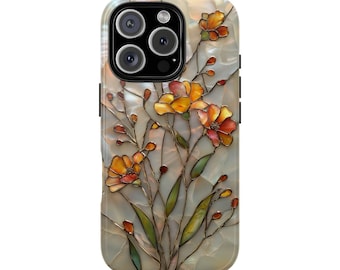 Wildblumen Glasmalerei-Mosaik-Effekt Tough Phone Case für iPhone 17 16 15 14 12 11 8 Pro Max Samsung S26 S25 S24 S23 S22 S21 Plus Ultra Ultra