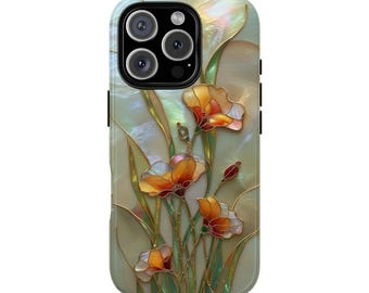 Wildflower Stained Glass Mosaic Effect Tough Phone Case for iPhone 18 17 16 15 14 12 11 8 Pro Max Samsung  S26 S25 S24 S23 S22 Plus Ultra