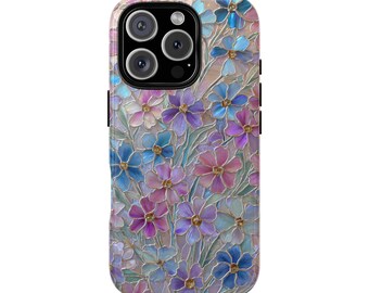 Wildblumen Glasmalerei-Mosaik-Effekt Tough Phone Case für iPhone 17 16 15 14 12 11 8 Pro Max Samsung S26 S25 S24 S23 S22 S21 Plus Ultra Ultra