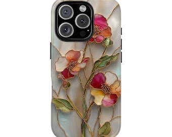Wildblumen Glasmalerei-Mosaik-Effekt Tough Phone Case für iPhone 17 16 15 14 12 11 8 Pro Max Samsung S26 S25 S24 S23 S22 S21 Plus Ultra Ultra