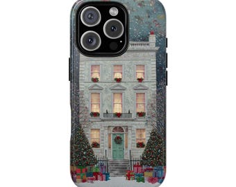 Old English Christmas House Phone Case: Nostalgische Winterszene für iPhone 17 16 15 14 12 11 8 Pro MAX Samsung S21 S22 S23 S24 S25 Plus Ultra Ultra