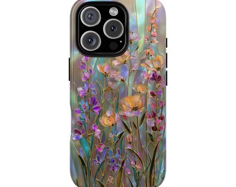 Wildflower Stained Glass Effect Tough Phone Case for iPhone 18 17 16 15 14 12 11 8 Pro Max Samsung  S26 S25 S24 S23 S22 Plus Ultra