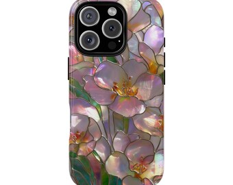 Wildblumen Glasmalerei-Mosaik-Effekt Tough Phone Case für iPhone 17 16 15 14 12 11 8 Pro Max Samsung S26 S25 S24 S23 S22 S21 Plus Ultra Ultra