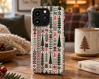 Niedliche, robuste Handyhülle im skandinavischen Retro-Design für Weihnachten, passend für iPhone 18, 17, 16, 15, 14, 12, 11, 8 Pro Max und Samsung S26, S25, S24, S23, S22 Plus und Ultra
