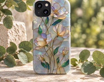 Wildblumen Glasmalerei-Mosaik-Effekt Tough Phone Case für iPhone 17 16 15 14 12 11 8 Pro Max Samsung S26 S25 S24 S23 S22 S21 Plus Ultra Ultra