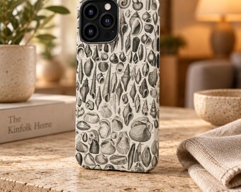 Robuste Handyhülle im Vintage-Muschel-Stranddesign für iPhone 18, 17, 16, 15, 14, 12, 11, 8 Pro Max und Samsung S26, S25, S24, S23, S22 Plus Ultra