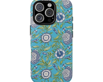 Vintage Folk Floral Block Print Design Tough Phone Case for iPhone 17 16 15 14 12 11 8 Pro Max Samsung  S26 S25 S24 S23 S22 S21 Plus Ultra